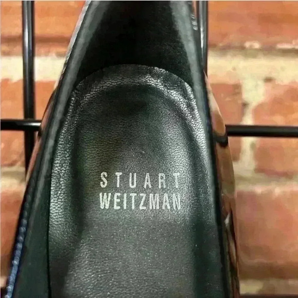 Stuart Weitzman 7.5 black patent open-toe heels with flat bow-over detail - Picture 4 of 5